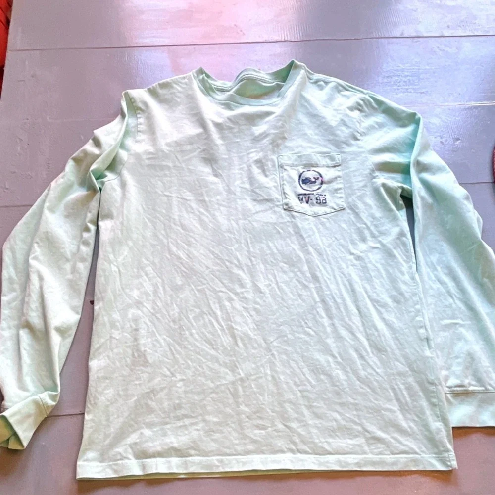 Vineyard Vines VV-98 Whale Logo Long Sleeve Pocket T-Shirt‎ Light Green Men's S